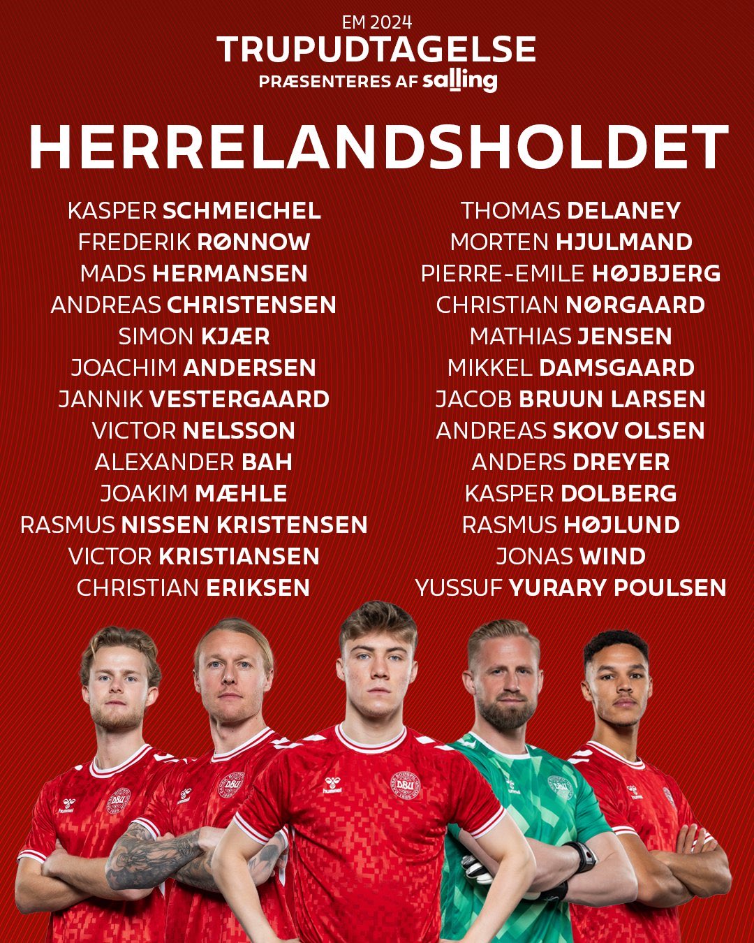 Resmi Daftar Skuad Timnas Denmark di Euro 2024
